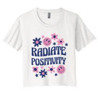 Radiate Positivity Retro Smiley Floral Quote Crop Top
