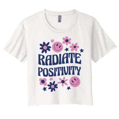 Radiate Positivity Retro Smiley Floral Quote Women's Crop Top Tee