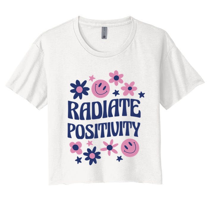 Radiate Positivity Retro Smiley Floral Quote Crop Top