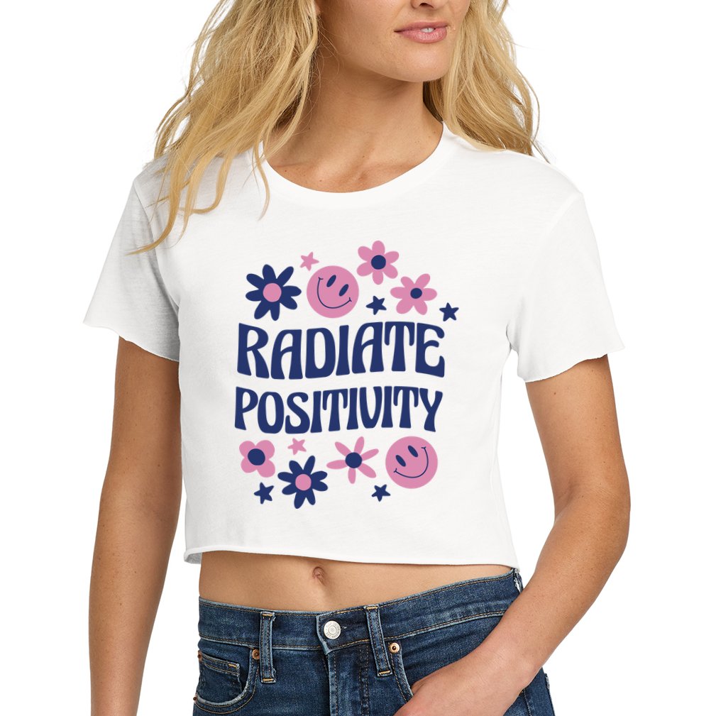 Radiate Positivity Retro Smiley Floral Quote Crop Top