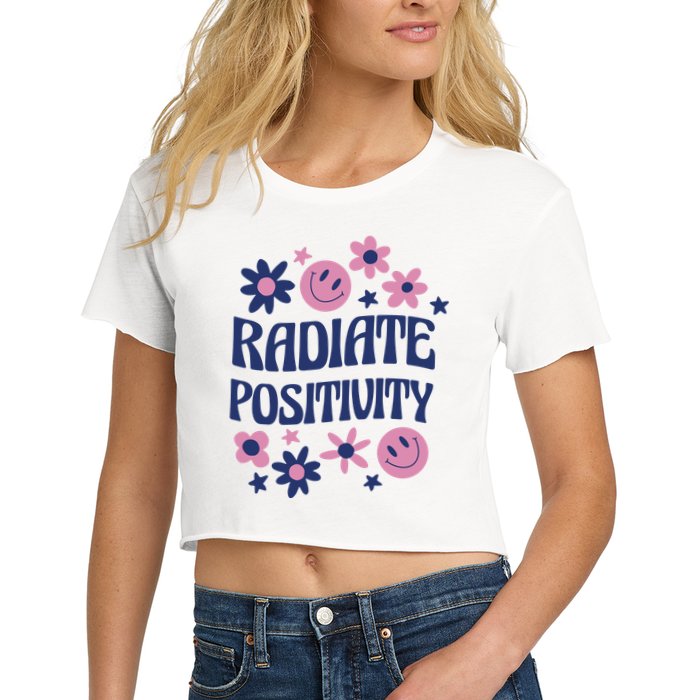Radiate Positivity Retro Smiley Floral Quote Crop Top