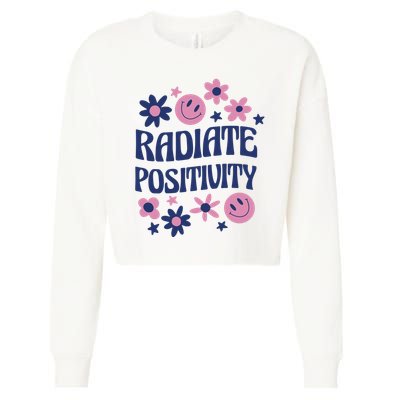 Radiate Positivity Retro Smiley Floral Quote Cropped Pullover Crew