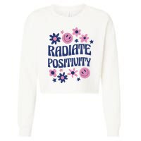 Radiate Positivity Retro Smiley Floral Quote Cropped Pullover Crew