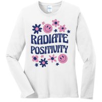 Radiate Positivity Retro Smiley Floral Quote Ladies Long Sleeve Shirt