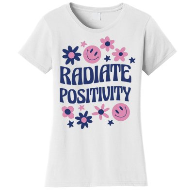 Radiate Positivity Retro Smiley Floral Quote Women's T-Shirt