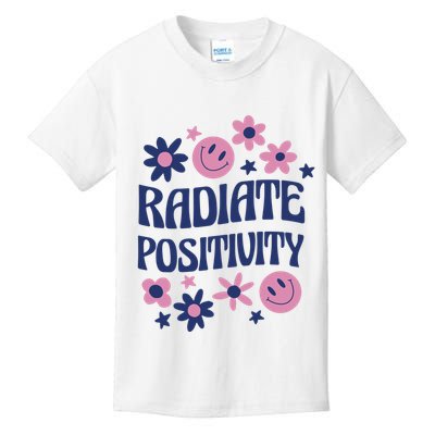 Radiate Positivity Retro Smiley Floral Quote Kids T-Shirt