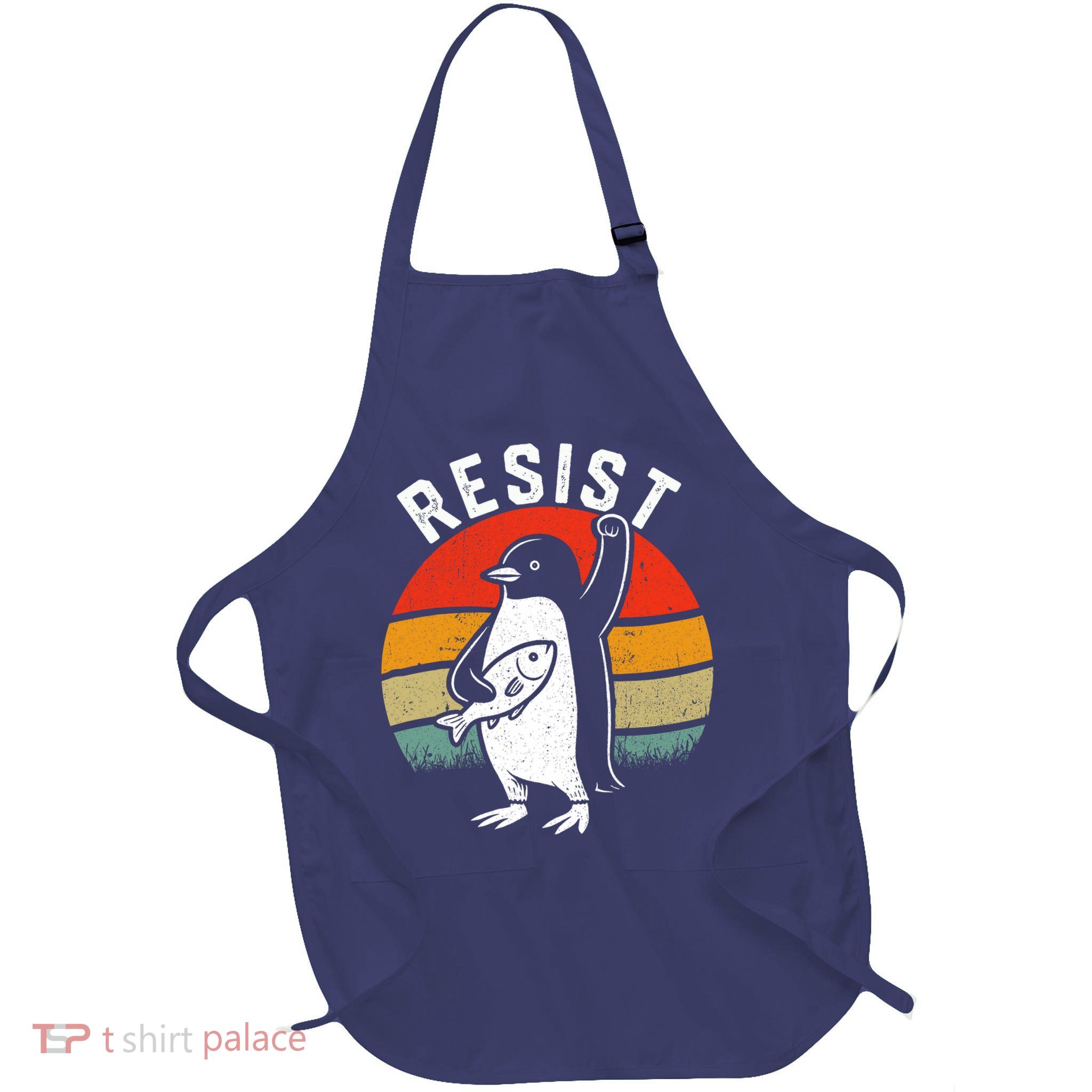 Resist Penguin Retro Resist Graphic  Full-Length Apron With Pockets
