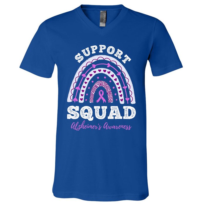 Rainbow Purple Ribbon Support Squad AlzheimerS V-Neck T-Shirt