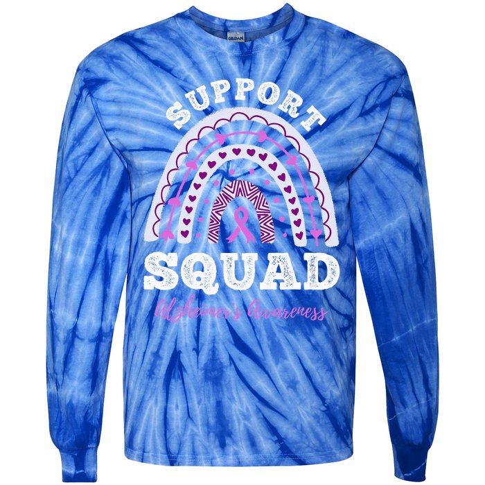 Rainbow Purple Ribbon Support Squad AlzheimerS Tie-Dye Long Sleeve Shirt