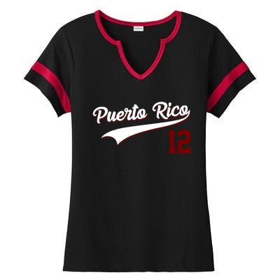 Retro Puerto Rico 12 Beisbol Jersey Boricua Baseball Ladies Halftime Notch Neck Tee