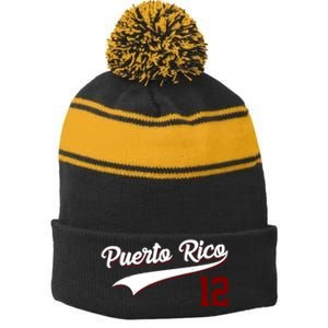 Retro Puerto Rico 12 Beisbol Jersey Boricua Baseball Stripe Pom Pom Beanie