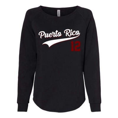 Retro Puerto Rico 12 Beisbol Jersey Boricua Baseball Womens California Wash Sweatshirt