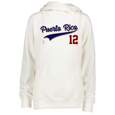 Retro Puerto Rico 12 Beisbol Jersey Boricua Baseball Womens Funnel Neck Pullover Hood