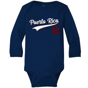 Retro Puerto Rico 12 Beisbol Jersey Boricua Baseball Baby Long Sleeve Bodysuit