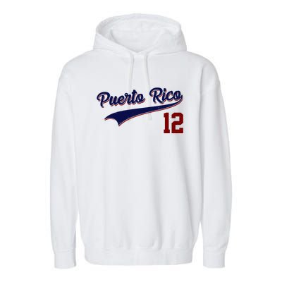 Retro Puerto Rico 12 Beisbol Jersey Boricua Baseball Garment-Dyed Fleece Hoodie