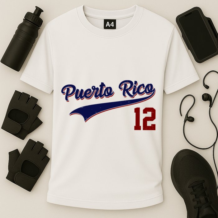Retro Puerto Rico 12 Beisbol Jersey Boricua Baseball Cooling Performance Crew T-Shirt