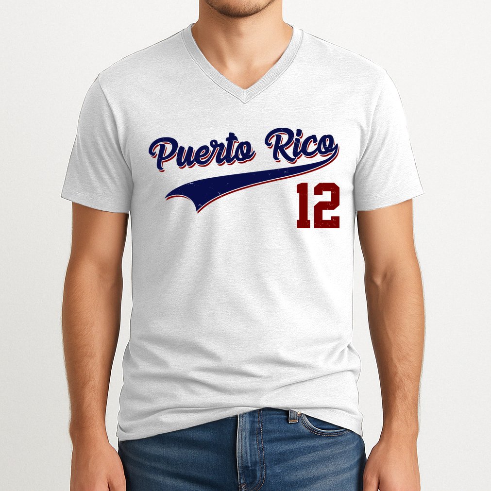 Retro Puerto Rico 12 Beisbol Jersey Boricua Baseball V-Neck T-Shirt