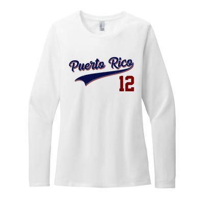 Retro Puerto Rico 12 Beisbol Jersey Boricua Baseball Womens CVC Long Sleeve Shirt