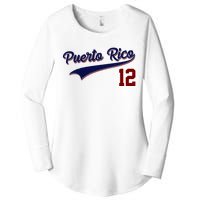 Retro Puerto Rico 12 Beisbol Jersey Boricua Baseball Women's Perfect Tri Tunic Long Sleeve Shirt