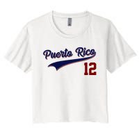 Retro Puerto Rico 12 Beisbol Jersey Boricua Baseball Women's Crop Top Tee