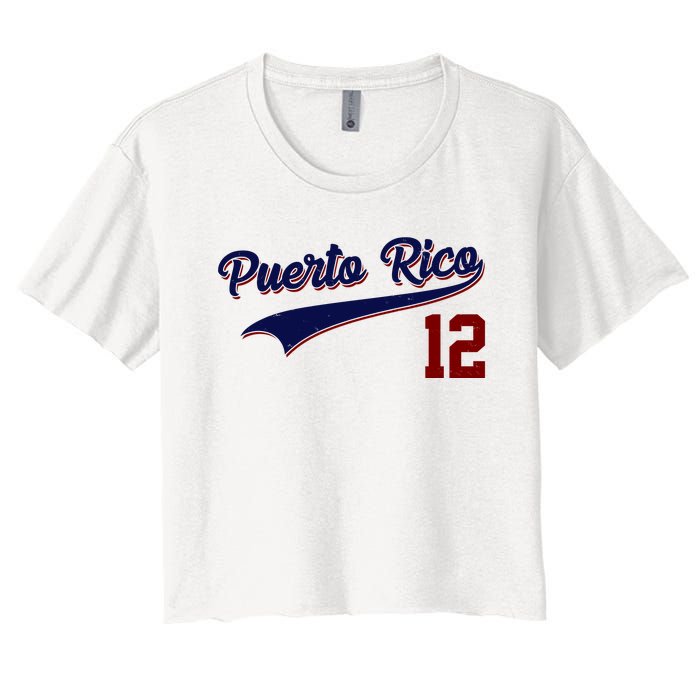 Retro Puerto Rico 12 Beisbol Jersey Boricua Baseball Women's Crop Top Tee