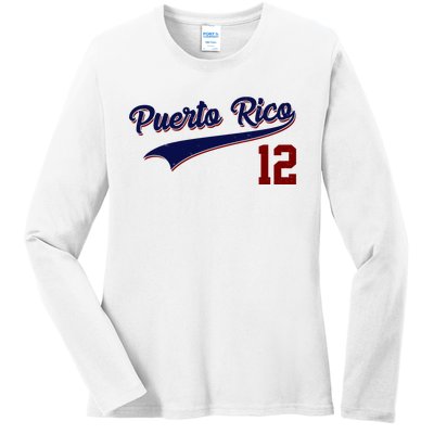 Retro Puerto Rico 12 Beisbol Jersey Boricua Baseball Ladies Long Sleeve Shirt