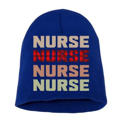 Retro Plaid Red Nurse Life For National Nurse Day Gift Short Acrylic Beanie