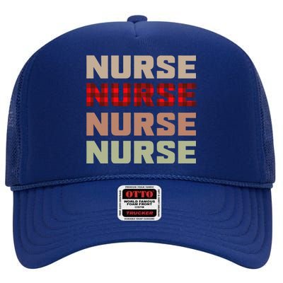 Retro Plaid Red Nurse Life For National Nurse Day Gift High Crown Mesh Back Trucker Hat