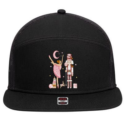 Retro Pink Sugar Plum Fairy Nutcracker Christmas Cute Xmas 7 Panel Mesh Trucker Snapback Hat