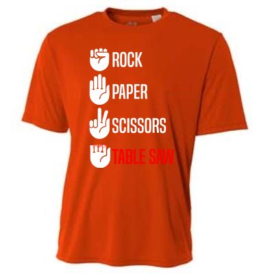 Rock Paper Scissors Table Saw Funny Woodworking Woodworker Gift Cooling Performance Crew T-Shirt