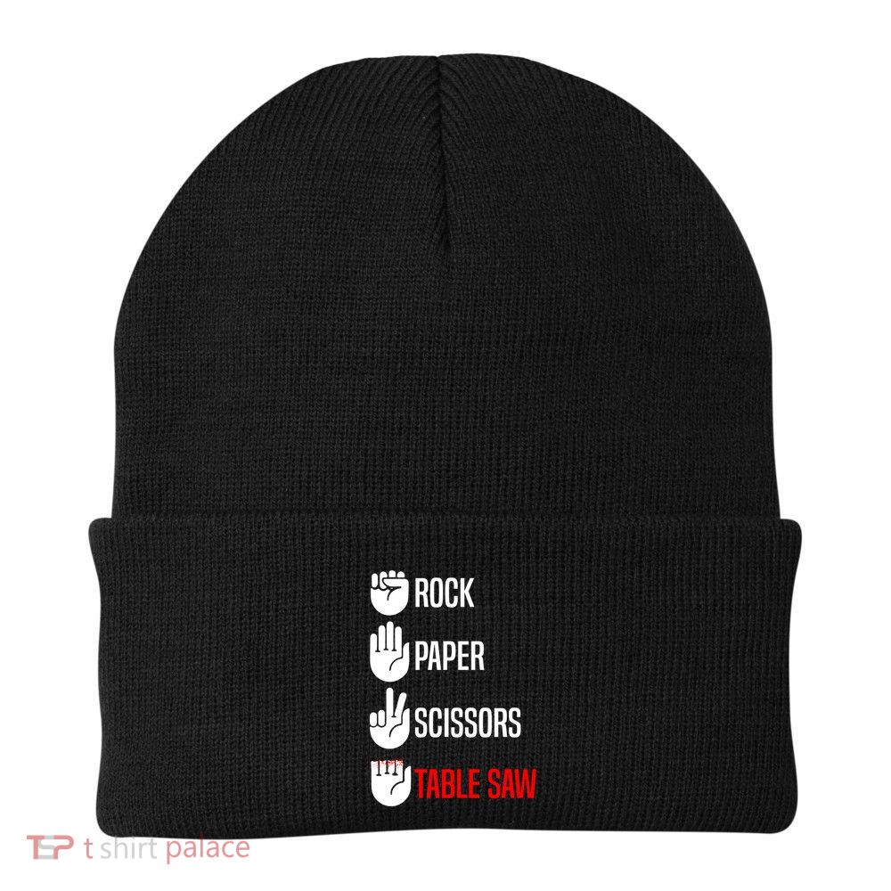 Rock Paper Scissors Table Saw Funny Woodworking Woodworker Gift Beanie