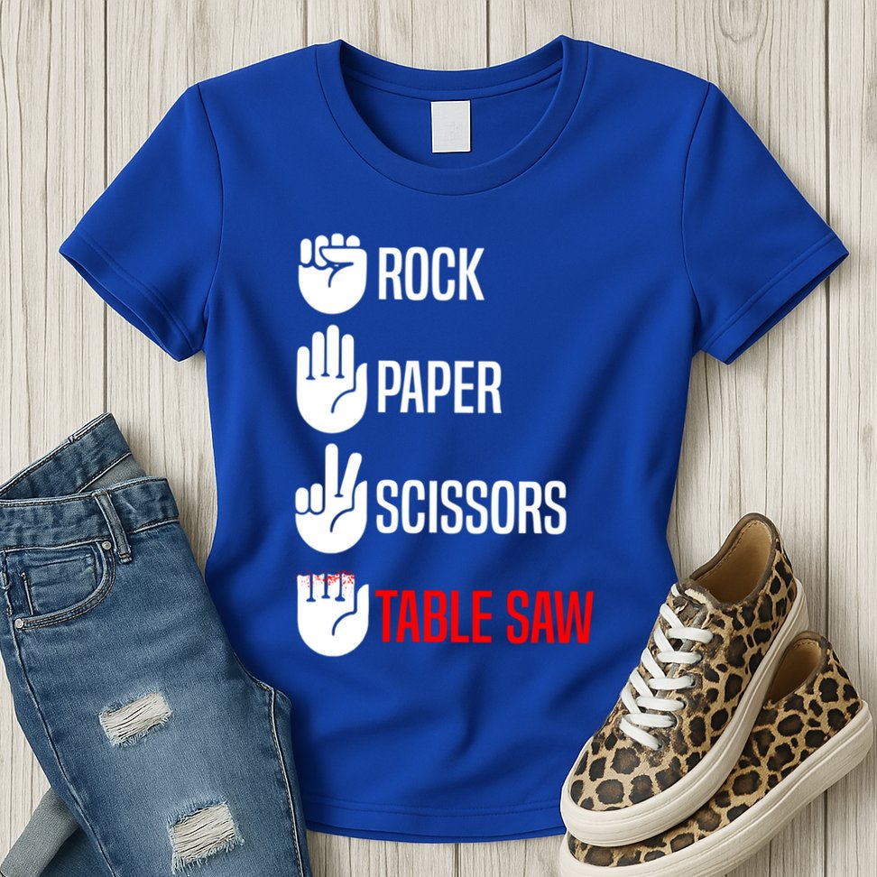 Rock Paper Scissors Table Saw Funny Woodworking Woodworker Gift Womens T-Shirt