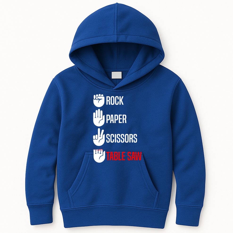 Rock Paper Scissors Table Saw Funny Woodworking Woodworker Gift Kids Hoodie