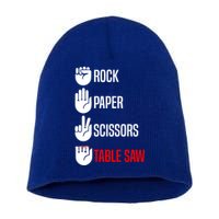 Rock Paper Scissors Table Saw Funny Woodworking Woodworker Gift Short Acrylic Beanie