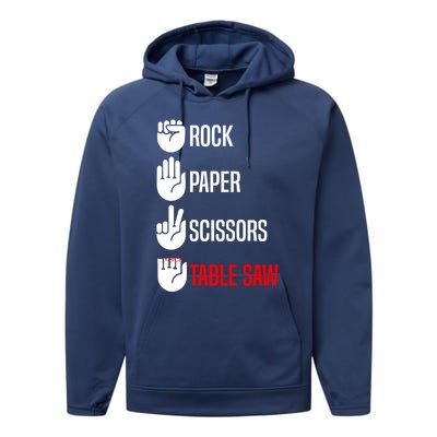 Rock Paper Scissors Table Saw Funny Woodworking Woodworker Gift Performance Fleece Hoodie