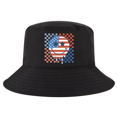 Retro Patriotic Smile Face America Flag Groovy 4th Of July Great Gift Cool Comfort Performance Bucket Hat