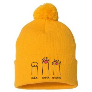 Rock Paper Scissors Cat Paws Pom Pom 12in Knit Beanie