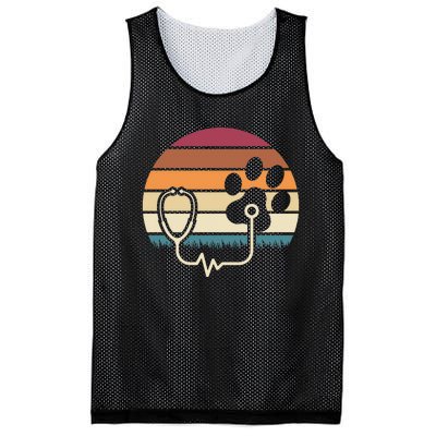 Retro Paw Stethoscope Vet Tech Funny Veterinary Technician Mesh Reversible Basketball Jersey Tank