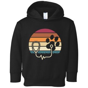 Retro Paw Stethoscope Vet Tech Funny Veterinary Technician Toddler Hoodie