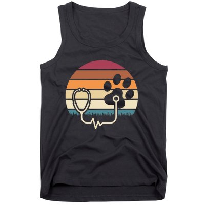 Retro Paw Stethoscope Vet Tech Funny Veterinary Technician Tank Top