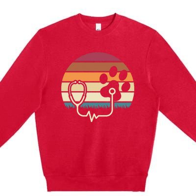 Retro Paw Stethoscope Vet Tech Funny Veterinary Technician Premium Crewneck Sweatshirt