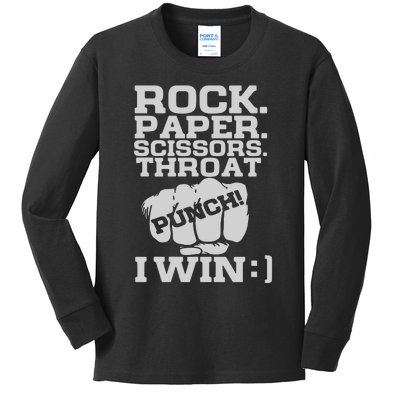 Rock Paper Scissors Throat Punch I Win Kids Long Sleeve Shirt