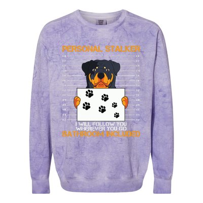 Rottweiler Personal Stalker Dog Owner Breeders Fur Parent Colorblast Crewneck Sweatshirt