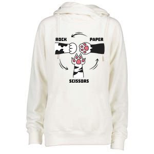 Rock Paper Scissors Cat Paws Womens Funnel Neck Pullover Hood