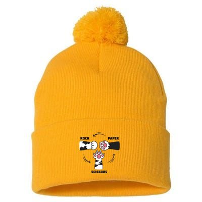 Rock Paper Scissors Cat Paws Pom Pom 12in Knit Beanie
