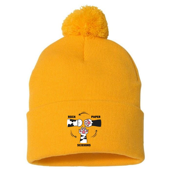 Rock Paper Scissors Cat Paws Pom Pom 12in Knit Beanie