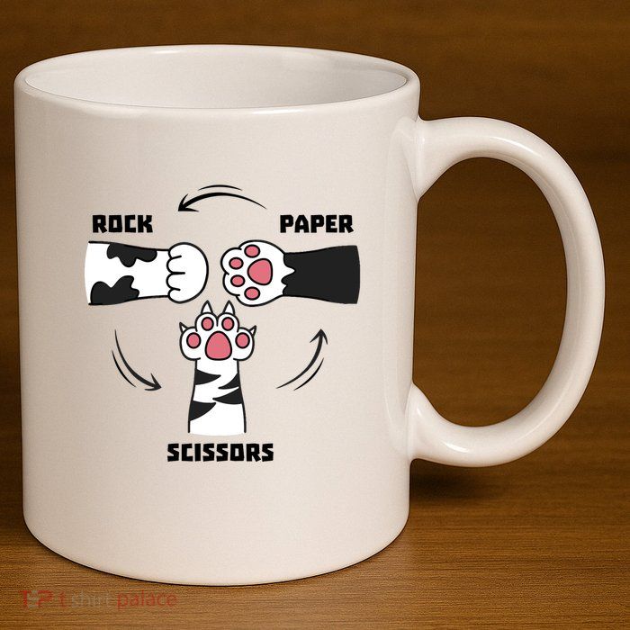 Rock Paper Scissors Cat Paws 11oz C Handle Ceramic Mug