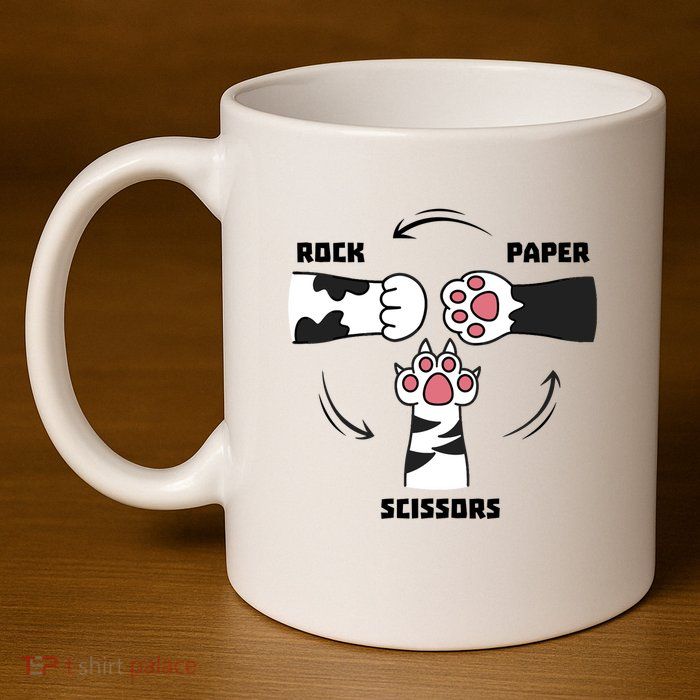 Rock Paper Scissors Cat Paws 11oz C Handle Ceramic Mug