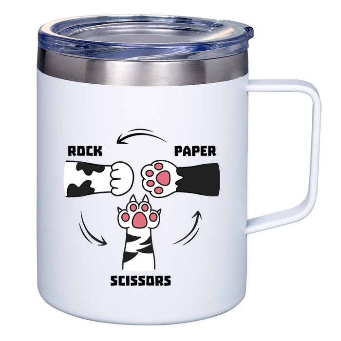 Rock Paper Scissors Cat Paws 12oz Stainless Steel Coffee Mug