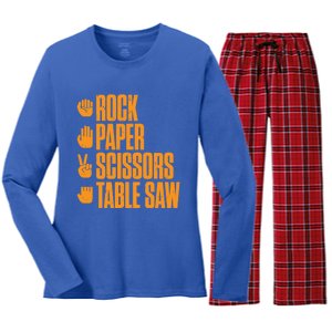 Rock Paper Scissors Table Saw Funny Carpenter Gift Women's Long Sleeve Flannel Pajama Set 